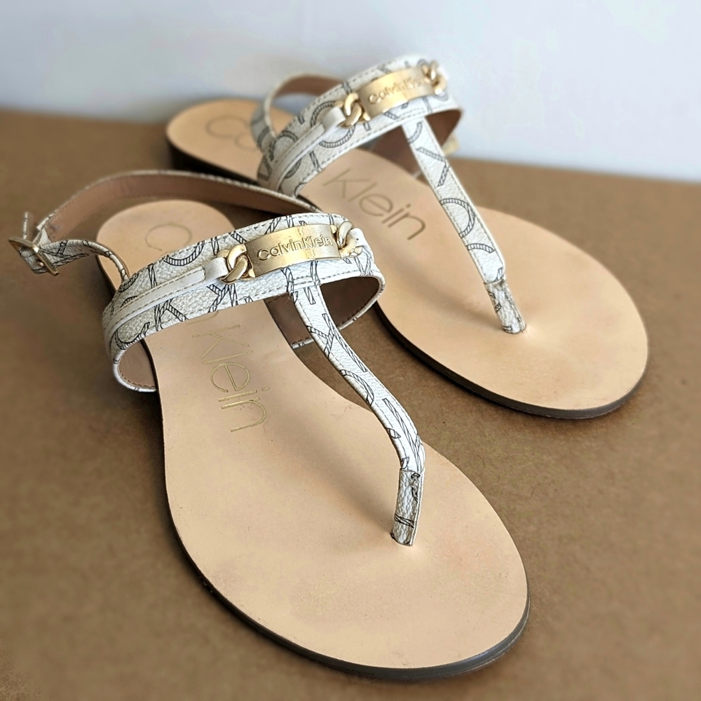 Calvin Klein Soley Monogram White with Logo Strap Back Women's Sandals - Picture 2 of 10
